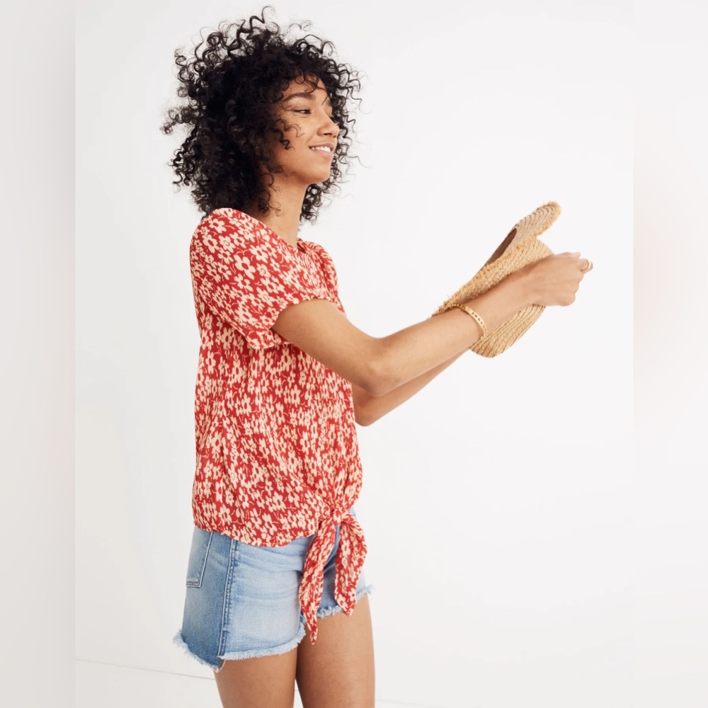 Madewell Crinkled Button-Back Tie Tee